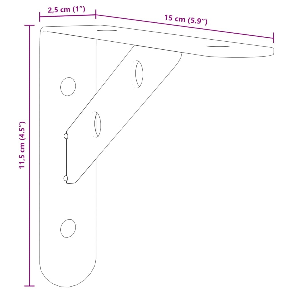 Supports d'étagères 4 pcs 15x2,5x11,5 cm noir acier inoxydable Étagères murales & corniches vidaXL   