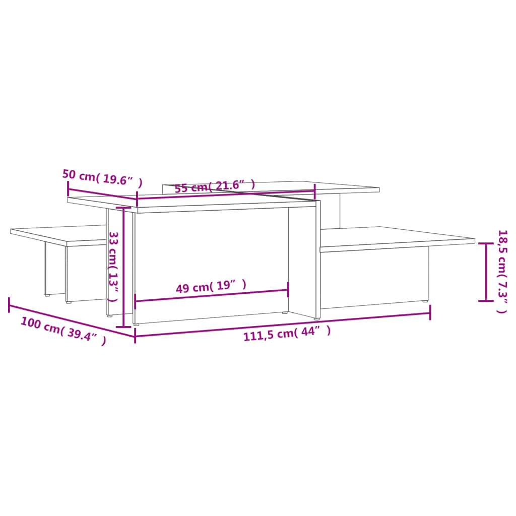 Tables basses 2 pcs Noir Bois d'ingénierie Tables basses vidaXL   