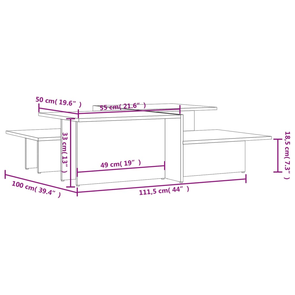 Tables basses 2 pcs gris brillant bois d'ingénierie Tables basses vidaXL   