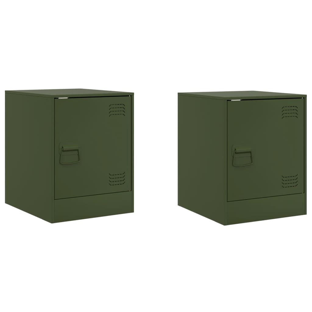 Tables de chevet 2 pcs noir vert olive 34,5x39x44 cm acier Tables de chevet vidaXL   