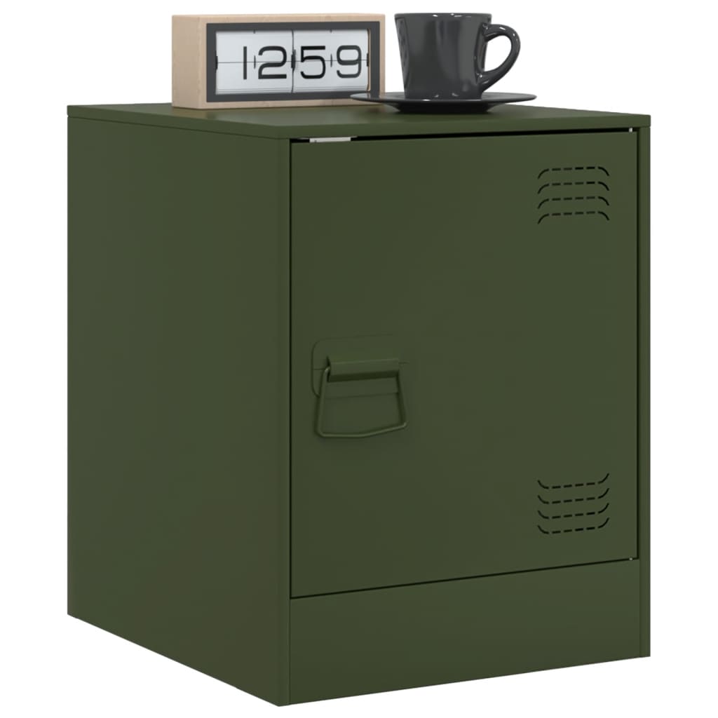 Tables de chevet 2 pcs noir vert olive 34,5x39x44 cm acier Tables de chevet vidaXL   