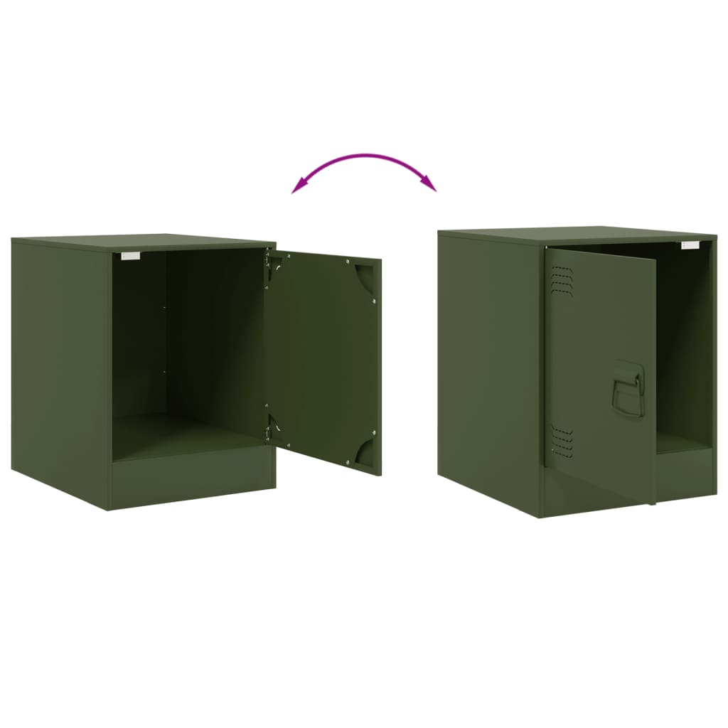 Tables de chevet 2 pcs noir vert olive 34,5x39x44 cm acier Tables de chevet vidaXL   