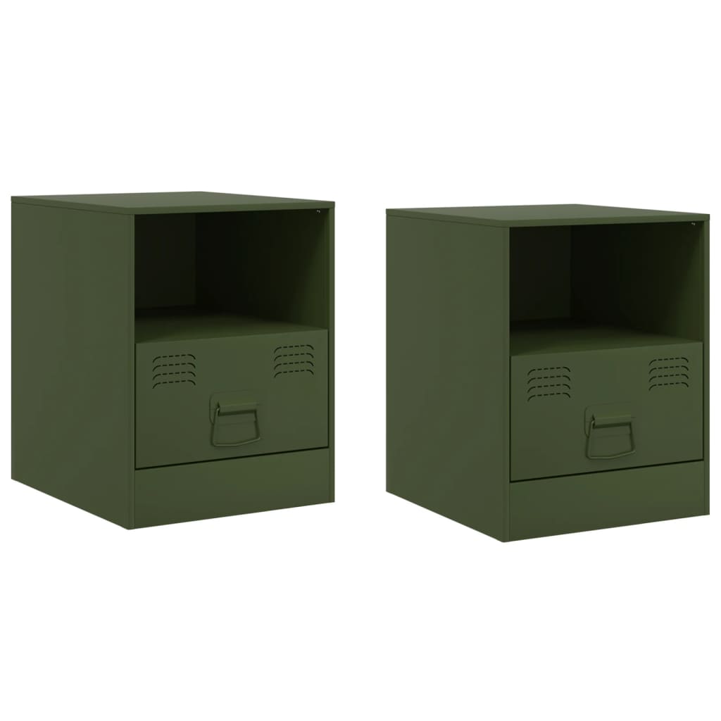 Tables de chevet 2 pcs noir vert olive 34,5x39x44 cm acier Tables de chevet vidaXL   