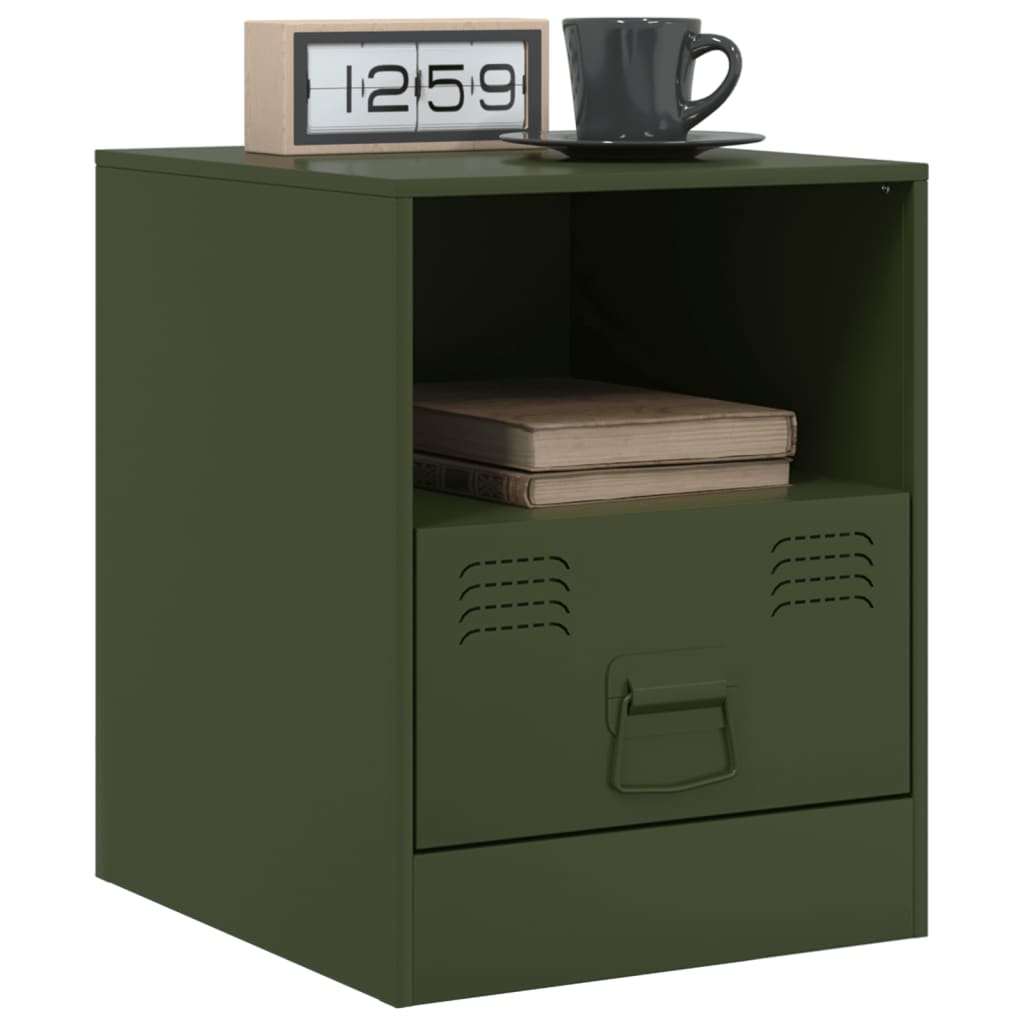 Tables de chevet 2 pcs noir vert olive 34,5x39x44 cm acier Tables de chevet vidaXL   