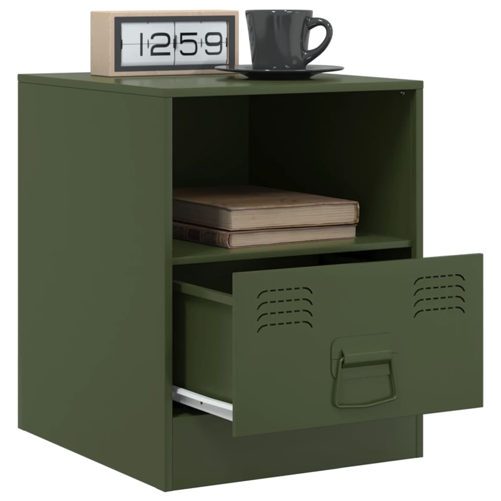 Tables de chevet 2 pcs noir vert olive 34,5x39x44 cm acier Tables de chevet vidaXL   