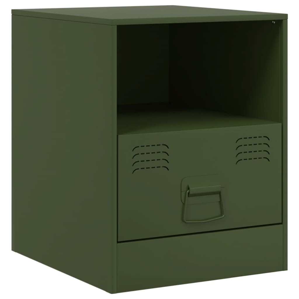 Tables de chevet 2 pcs noir vert olive 34,5x39x44 cm acier Tables de chevet vidaXL   