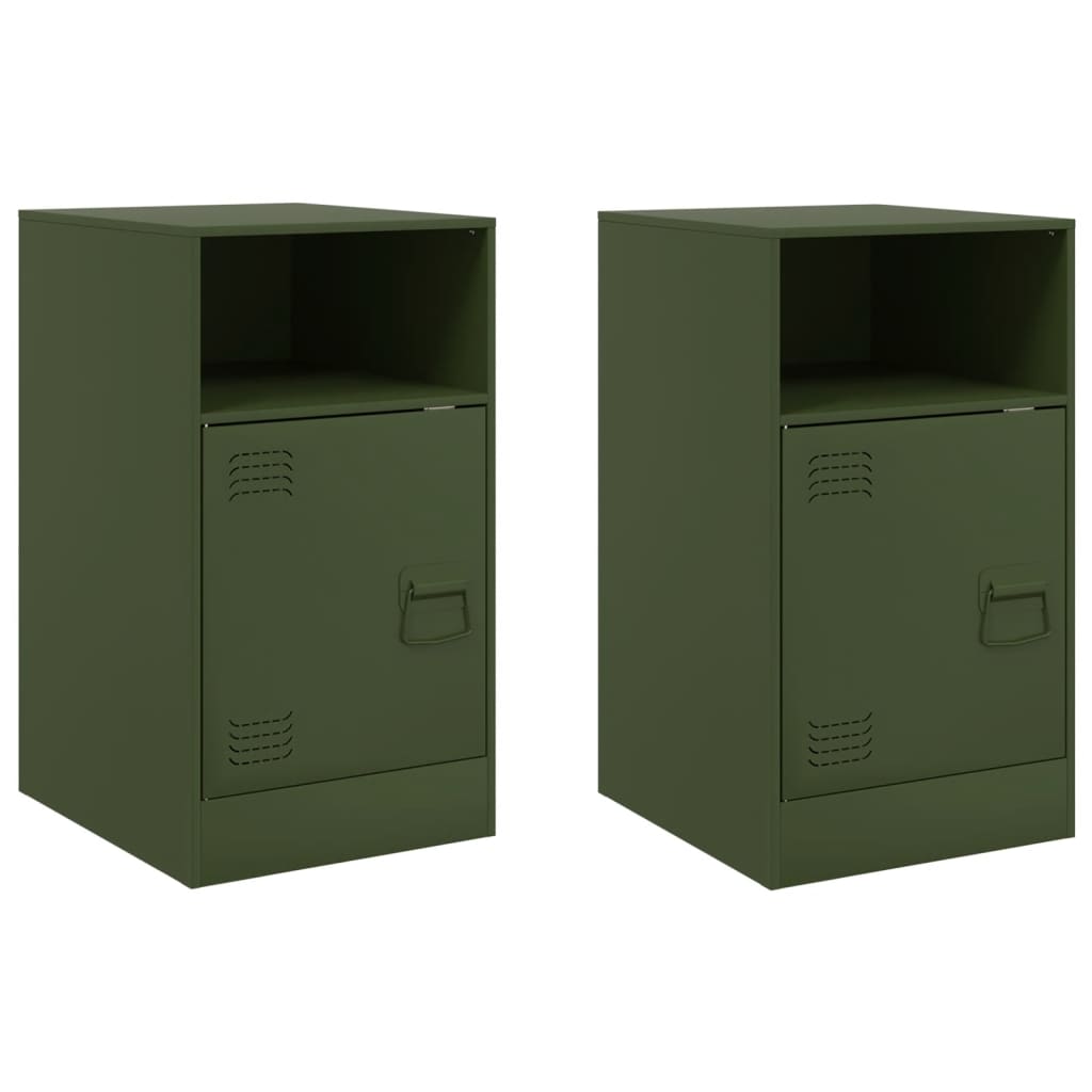 Tables de chevet 2 pcs noir vert olive 34,5x39x62 cm acier Tables de chevet vidaXL   