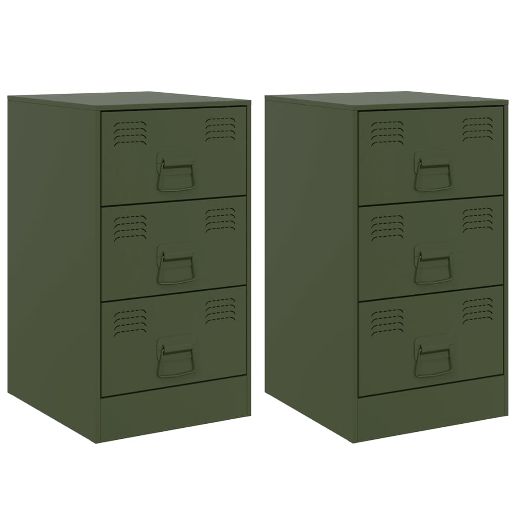 Tables de chevet 2 pcs noir vert olive 34,5x39x62 cm acier Tables de chevet vidaXL   