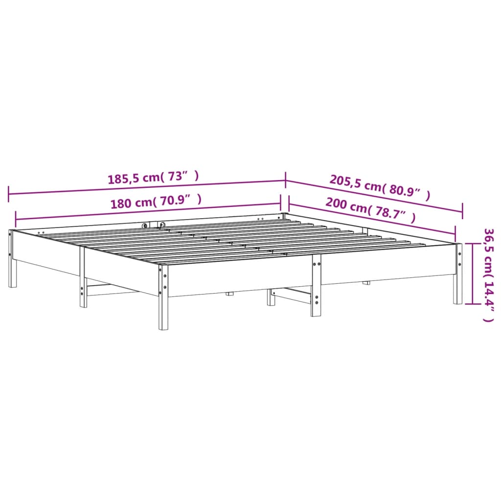 Cadre de lit cire marron 180x200 cm bois de pin massif Lits & cadres de lit vidaXL   