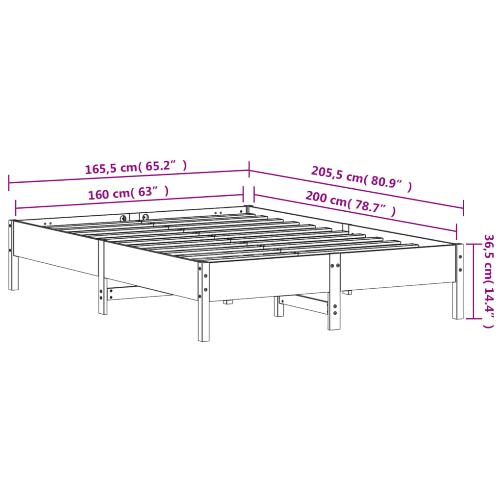 Cadre de lit blanc 160x200 cm bois de pin massif Lits & cadres de lit vidaXL   