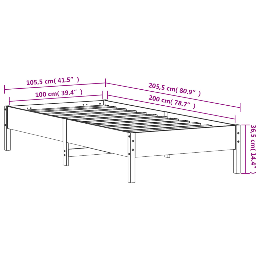 Cadre de lit blanc 100x200 cm bois de pin massif Lits & cadres de lit vidaXL   