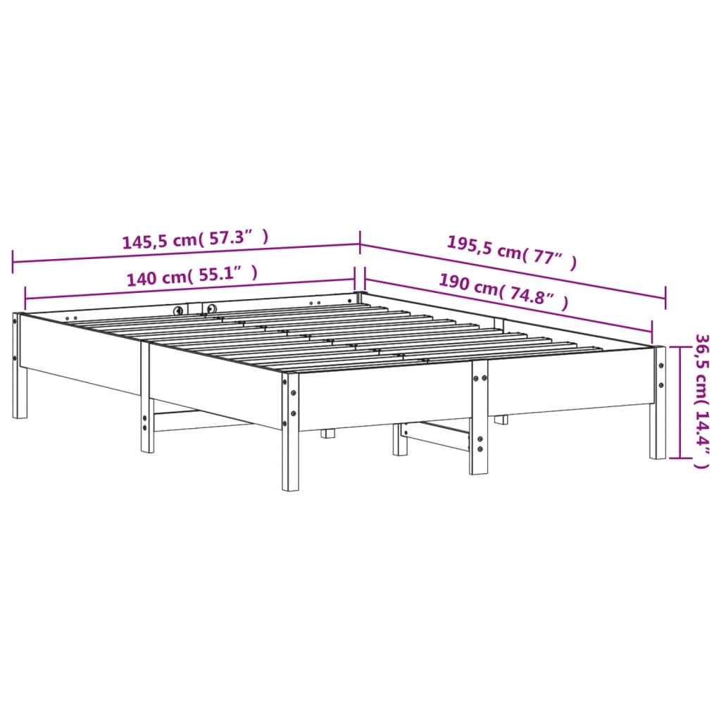 Cadre de lit blanc 140x190 cm bois de pin massif Lits & cadres de lit vidaXL   