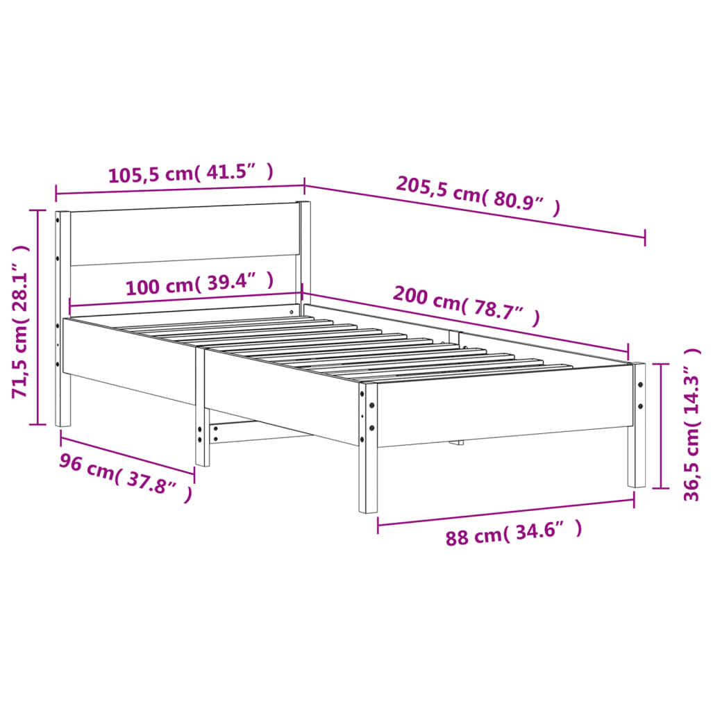 Cadre de lit et tête de lit cire marron 100x200 cm bois de pin Lits & cadres de lit vidaXL   