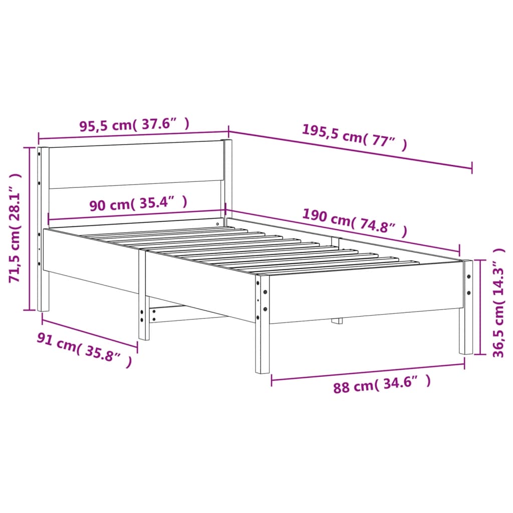 Cadre de lit avec tête de lit cire marron 90x190 cm bois de pin Lits & cadres de lit vidaXL   