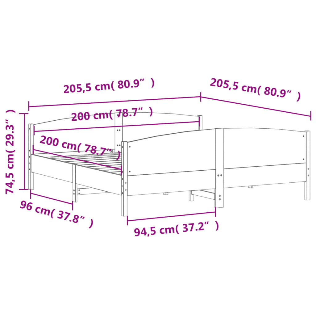 Cadre de lit avec tête de lit 200x200 cm Bois de pin massif Lits & cadres de lit vidaXL   