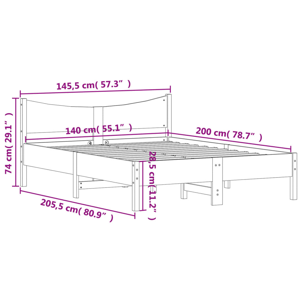 Cadre de lit blanc 140x200 cm bois de pin massif Lits & cadres de lit vidaXL   