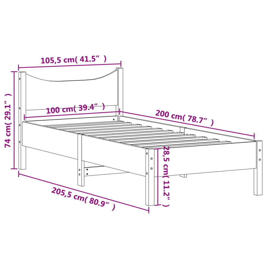 Cadre de lit blanc 100x200 cm bois de pin massif Lits & cadres de lit vidaXL   