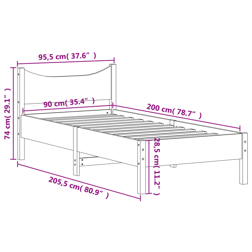 Cadre de lit blanc 90x200 cm bois de pin massif Lits & cadres de lit vidaXL   