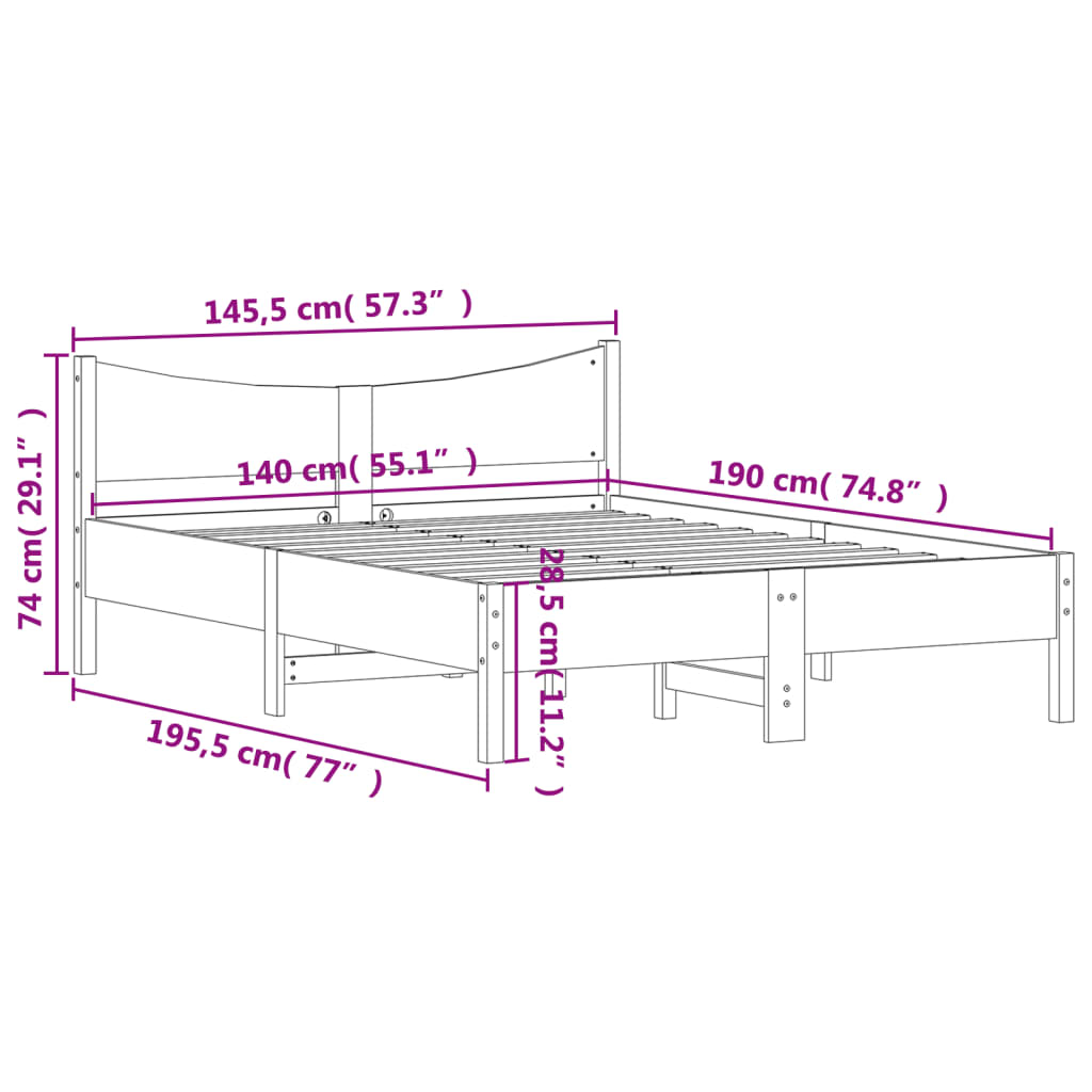 Cadre de lit blanc 140x190 cm bois de pin massif Lits & cadres de lit vidaXL   