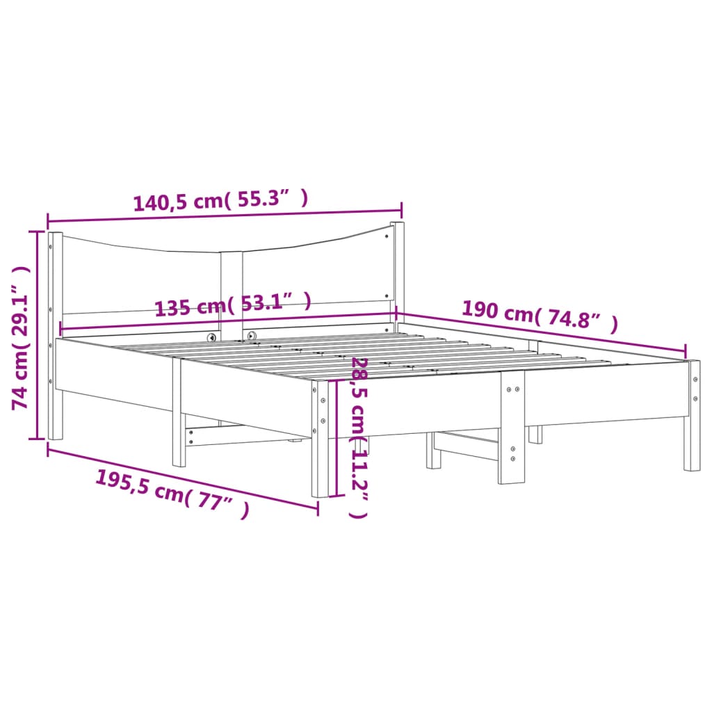 Cadre de lit cire marron 135x190 cm bois de pin massif Lits & cadres de lit vidaXL   