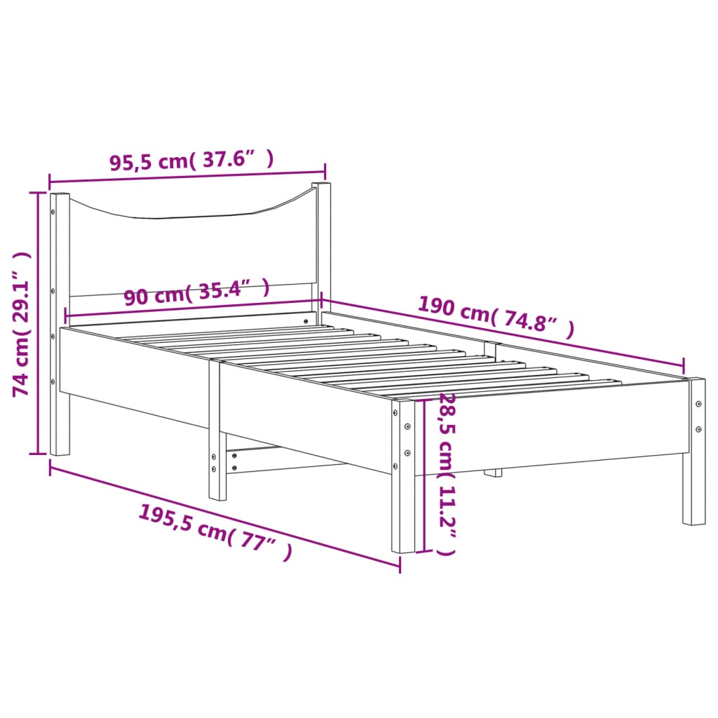 Cadre de lit Blanc 90x190 cm Bois de pin massif Lits & cadres de lit vidaXL   