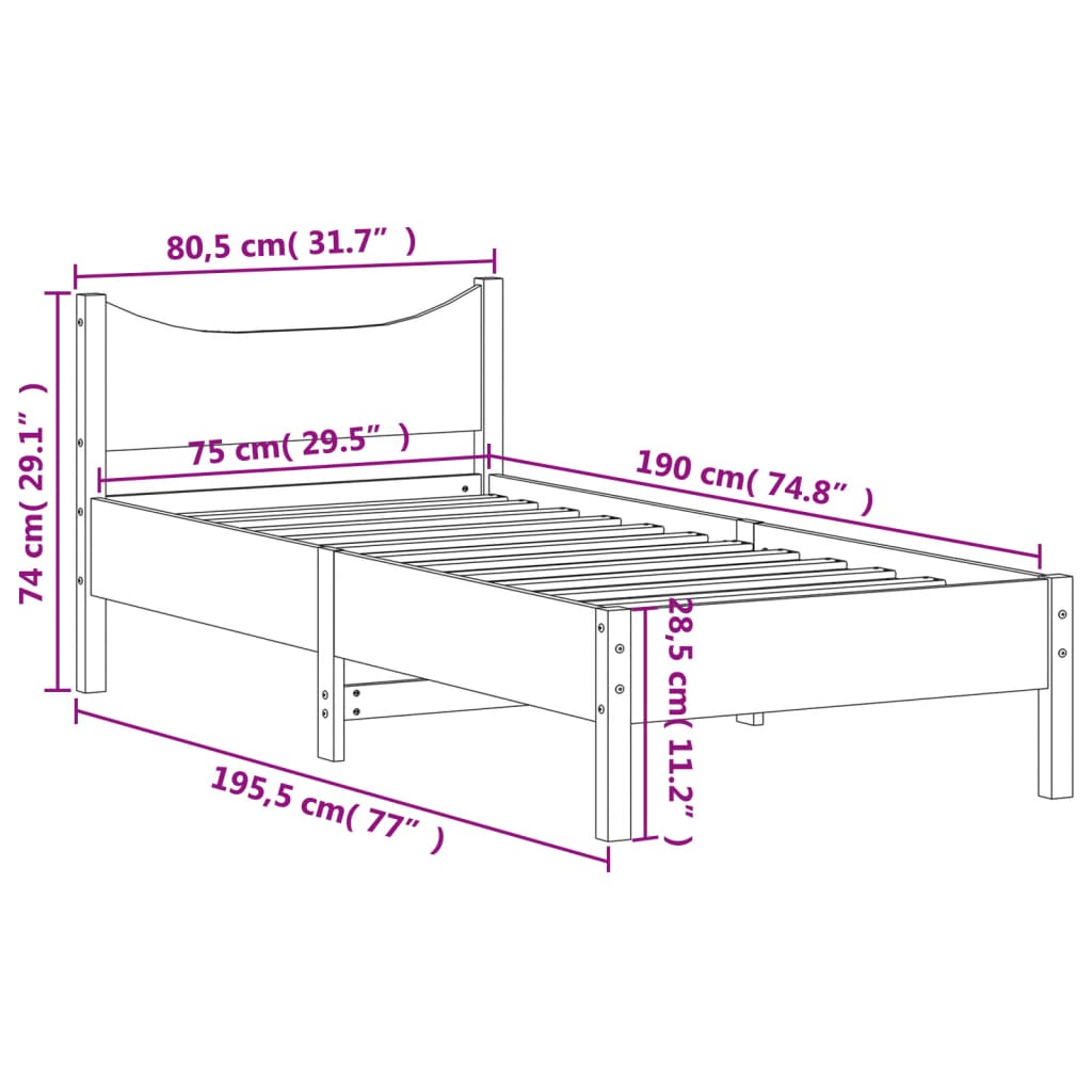 Cadre de lit Blanc 75x190 cm Bois de pin massif Lits & cadres de lit vidaXL   