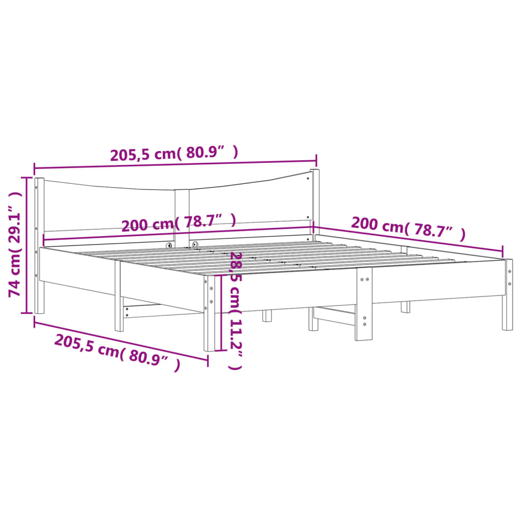 Cadre de lit avec tête de lit 200x200 cm Bois de pin massif Lits & cadres de lit vidaXL   