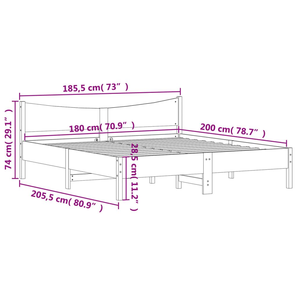 Cadre de lit avec tête de lit 180x200 cm bois de pin massif Lits & cadres de lit vidaXL   