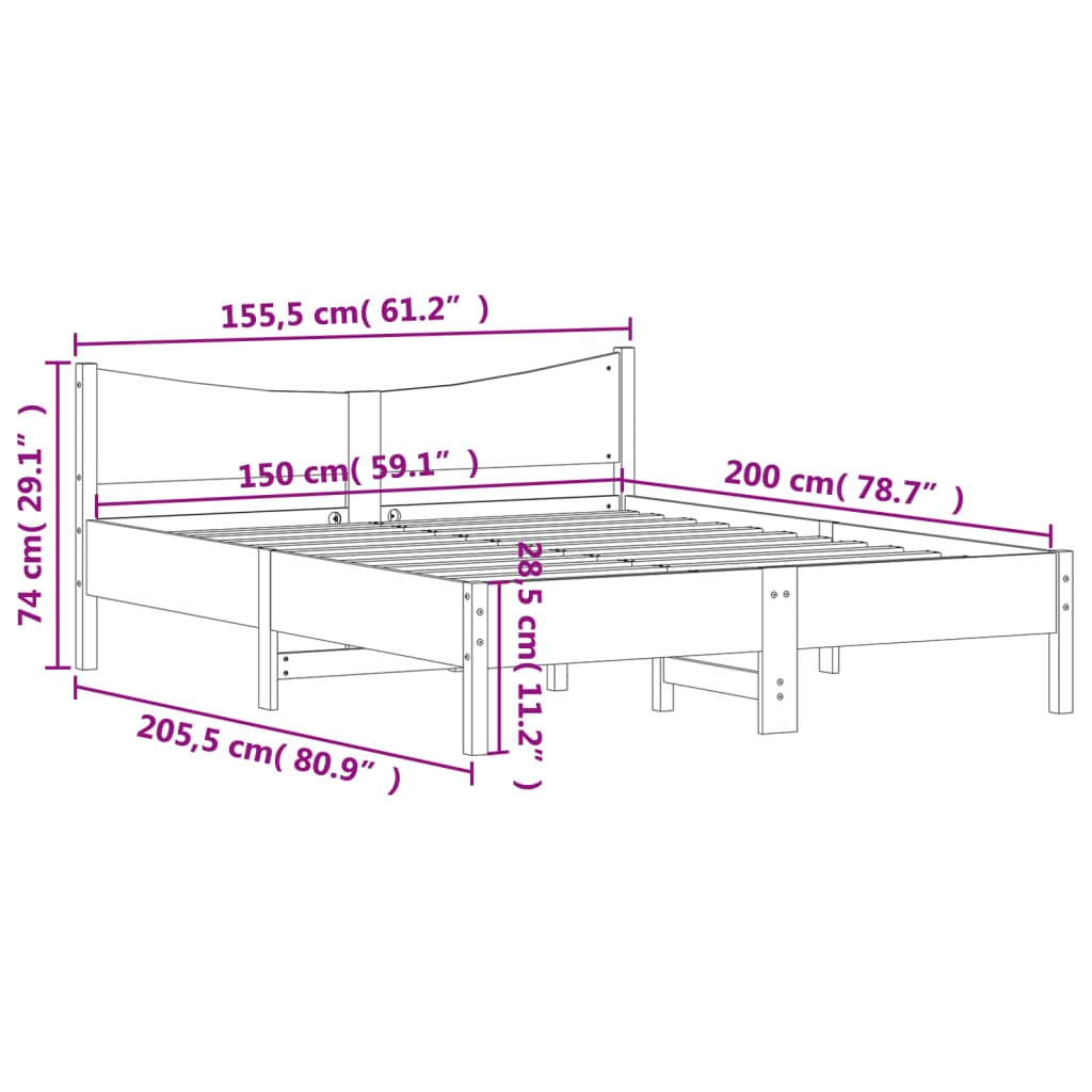 Cadre de lit avec tête de lit blanc 150x200 cm bois pin massif Lits & cadres de lit vidaXL   