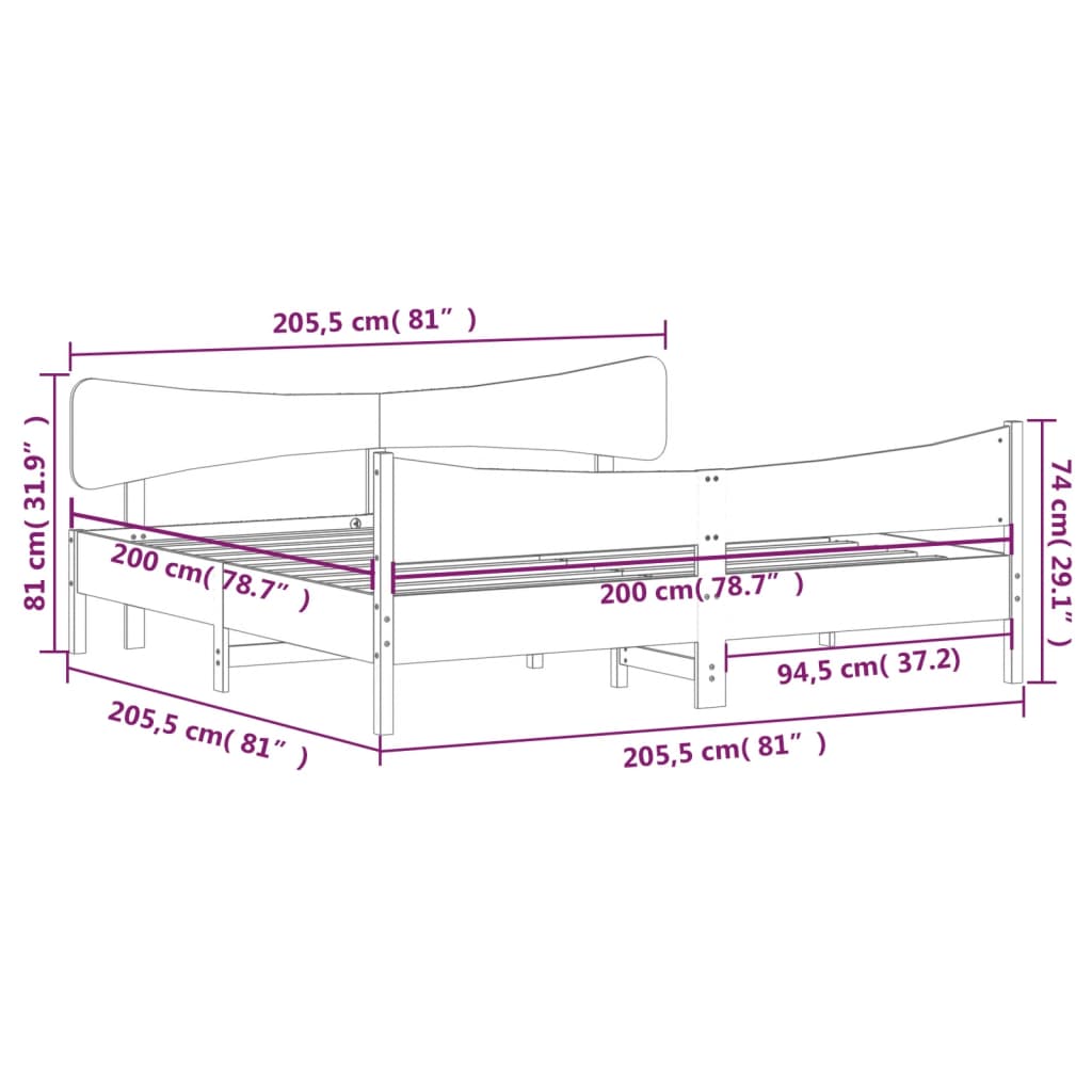 Cadre de lit et tête de lit cire marron 200x200 cm bois de pin Lits & cadres de lit vidaXL   