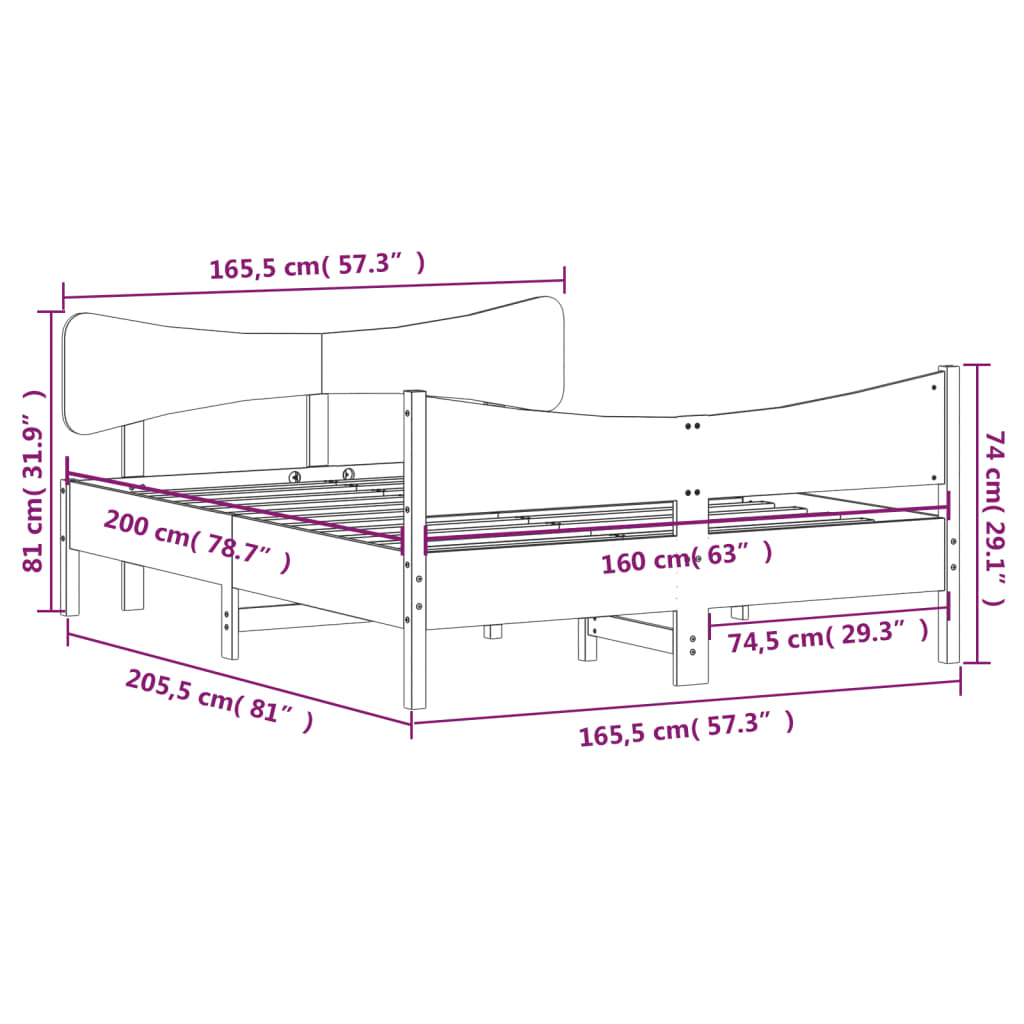 Cadre de lit avec tête de lit blanc 160x200 cm bois pin massif Lits & cadres de lit vidaXL   