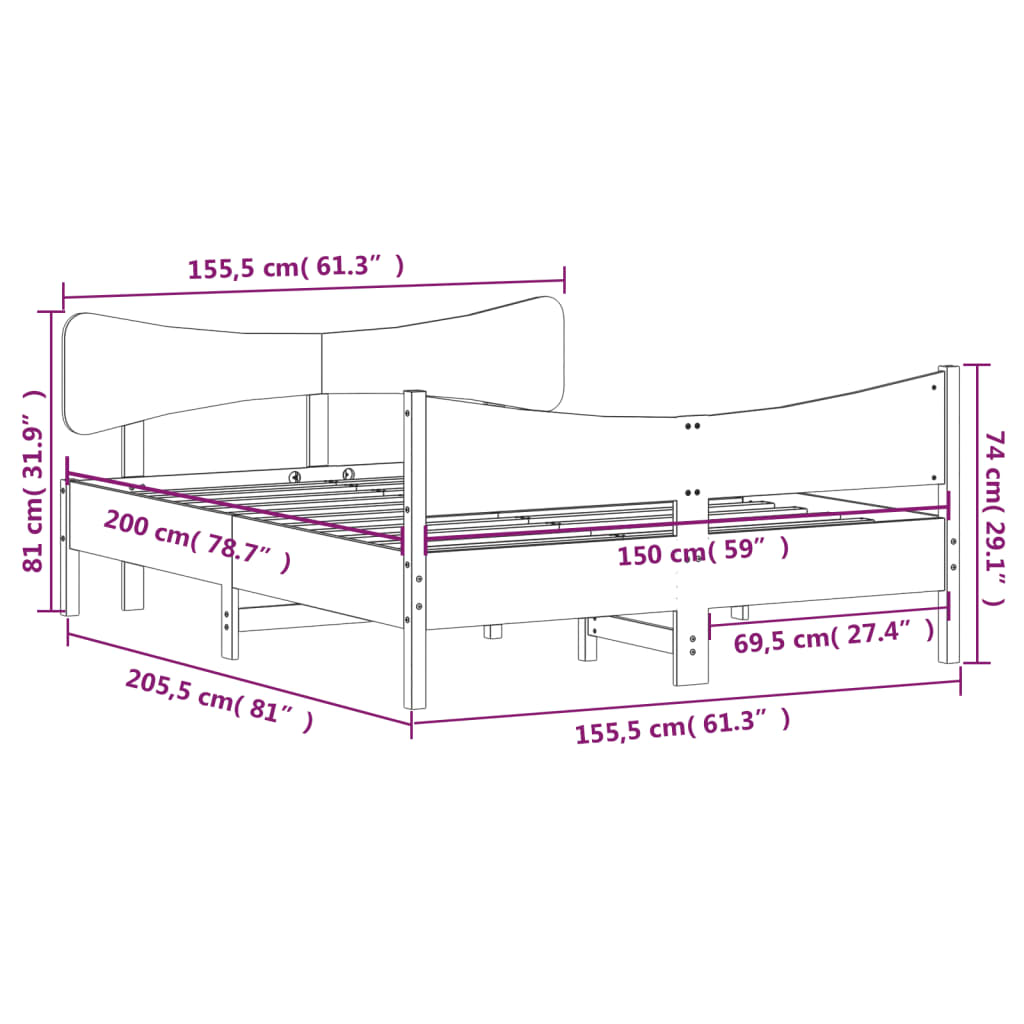 Cadre de lit avec tête de lit 150x200 cm bois de pin massif Lits & cadres de lit vidaXL   