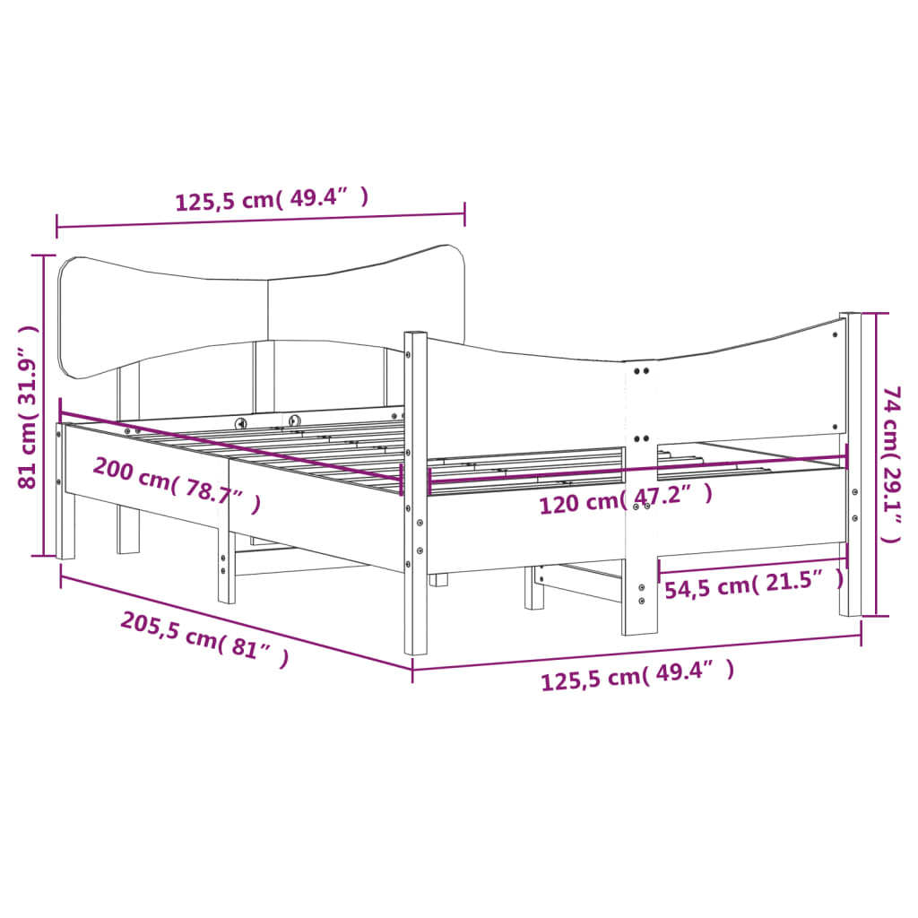 Cadre de lit avec tête de lit blanc 120x200 cm bois pin massif Lits & cadres de lit vidaXL   