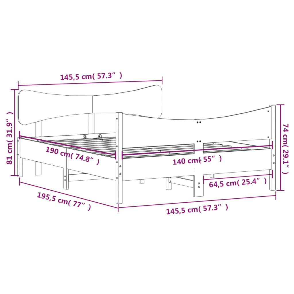 Cadre de lit avec tête de lit cire marron 140x190cm bois de pin Lits & cadres de lit vidaXL   