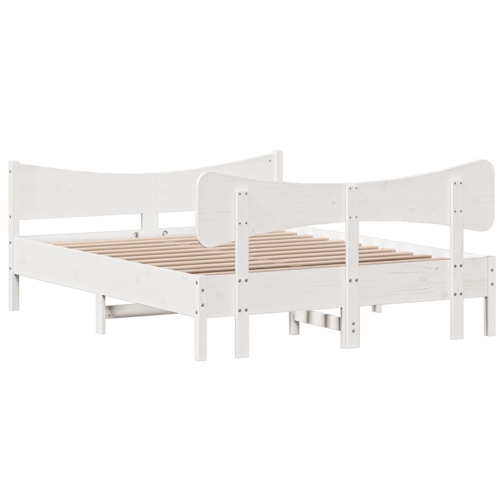 Cadre de lit avec tête de lit blanc 135x190 cm bois pin massif Lits & cadres de lit vidaXL   