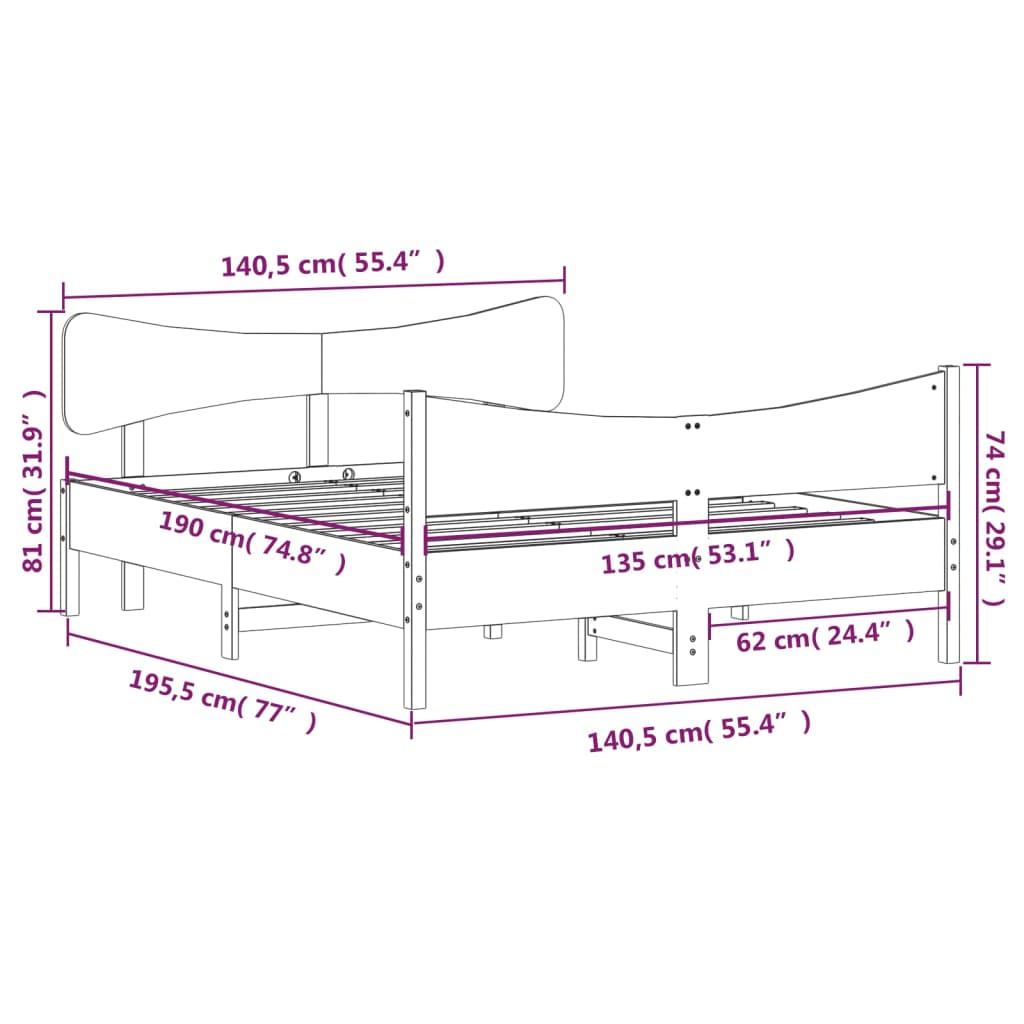 Cadre de lit avec tête de lit blanc 135x190 cm bois pin massif Lits & cadres de lit vidaXL   