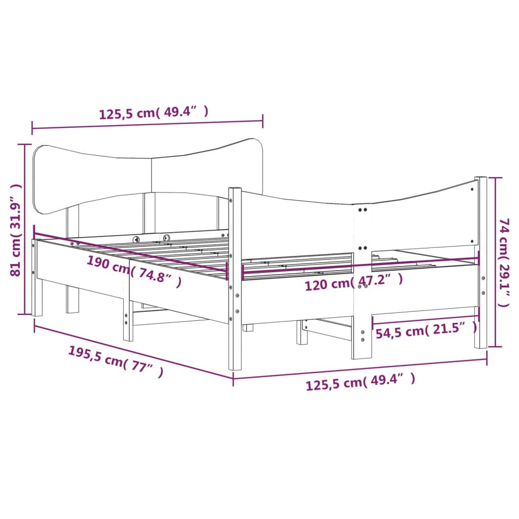 Cadre de lit avec tête de lit blanc 120x190 cm bois pin massif Lits & cadres de lit vidaXL   