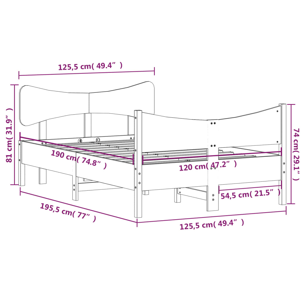 Cadre de lit avec tête de lit cire marron 120x190cm bois de pin Lits & cadres de lit vidaXL   