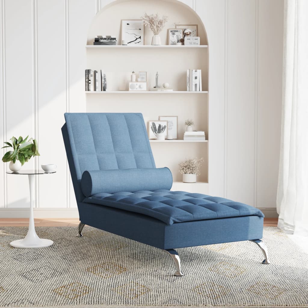 Chaise longue de massage avec traversin bleu tissu Chaises longues vidaXL   