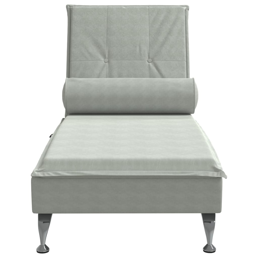 Chaise longue de massage avec traversin gris clair velours Chaises longues vidaXL   