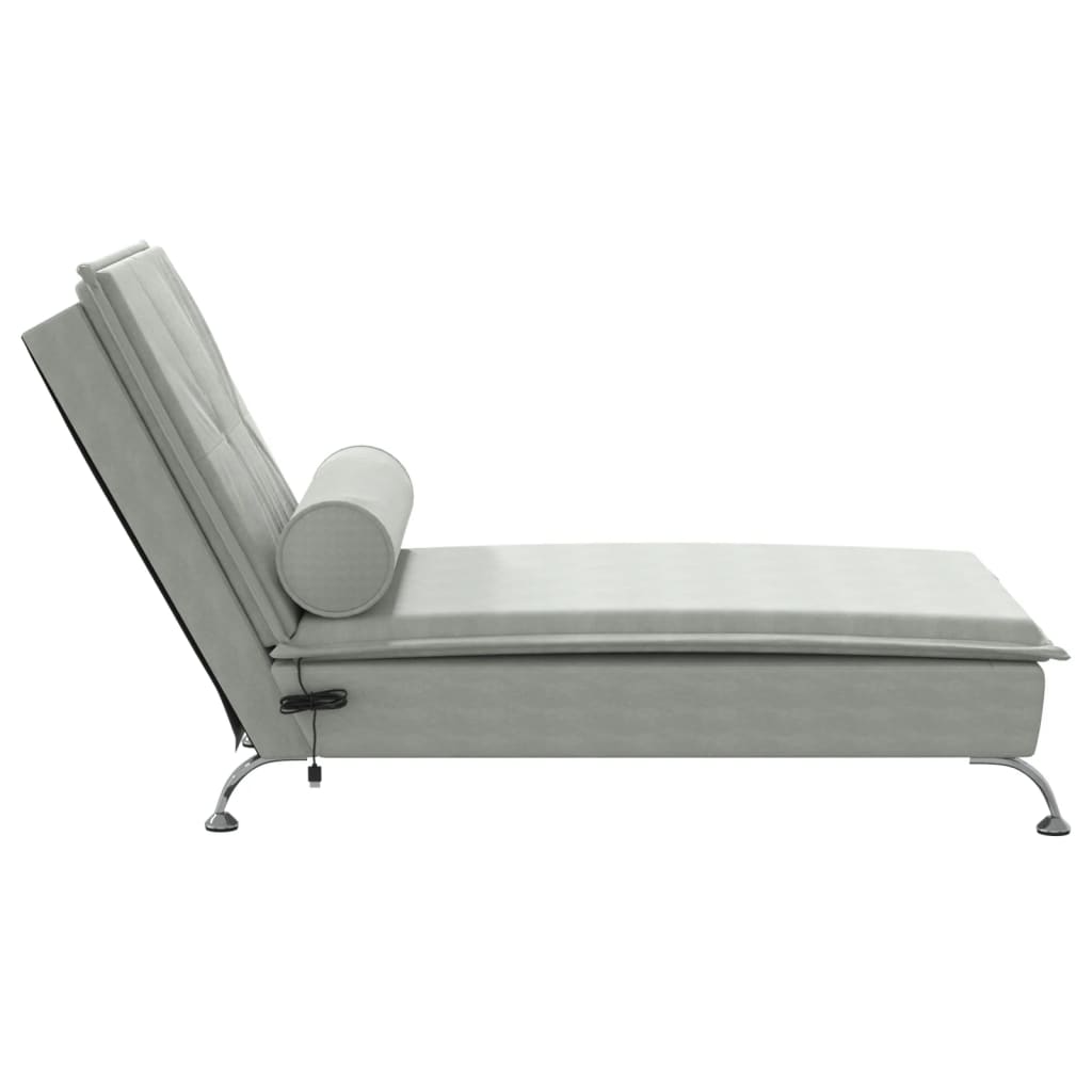 Chaise longue de massage avec traversin gris clair velours Chaises longues vidaXL   