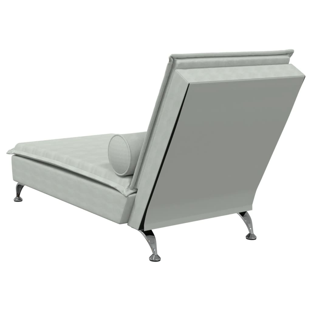 Chaise longue de massage avec traversin gris clair velours Chaises longues vidaXL   