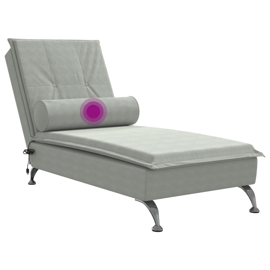 Chaise longue de massage avec traversin gris clair velours Chaises longues vidaXL   