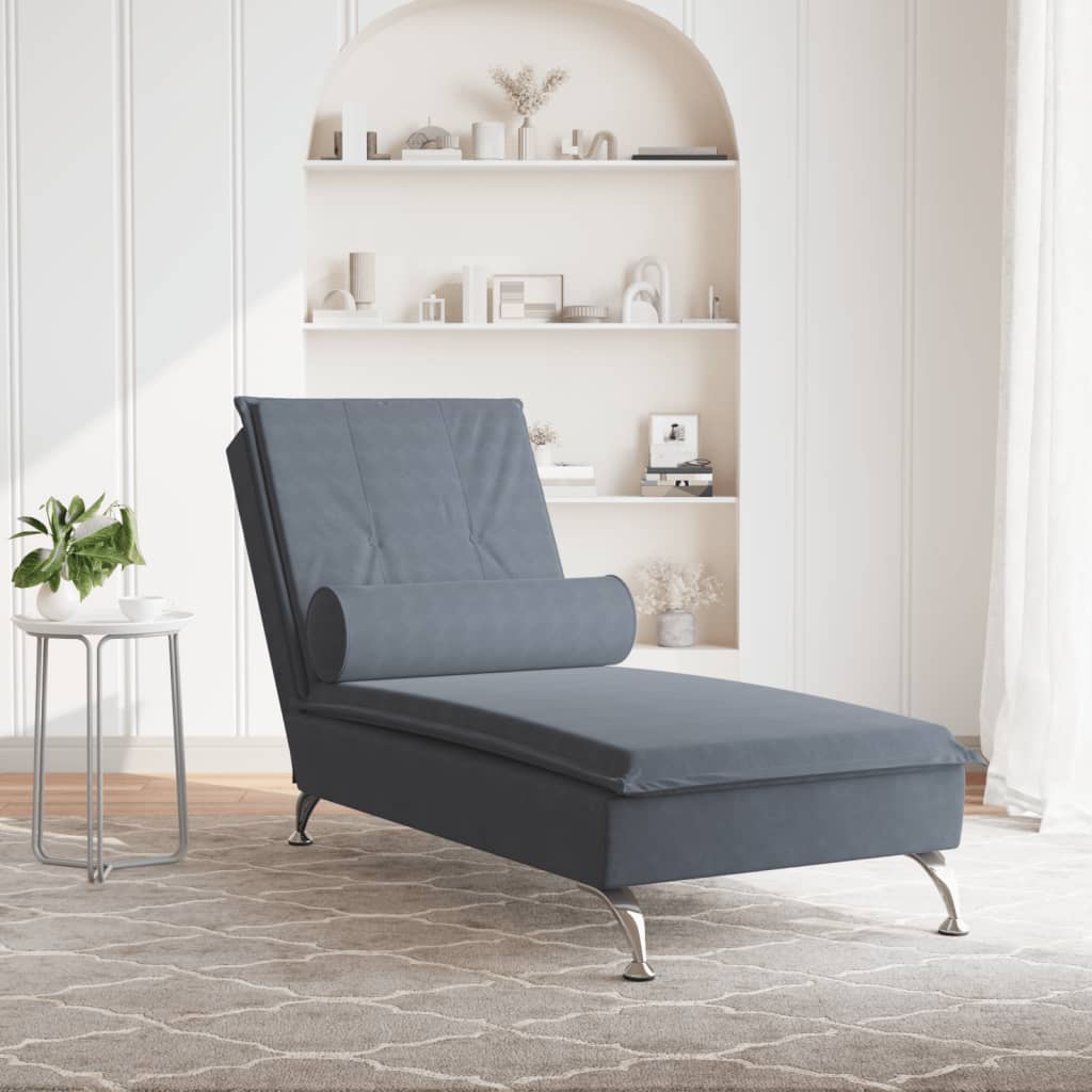 Chaise longue de massage avec traversin gris foncé velours Chaises longues vidaXL   