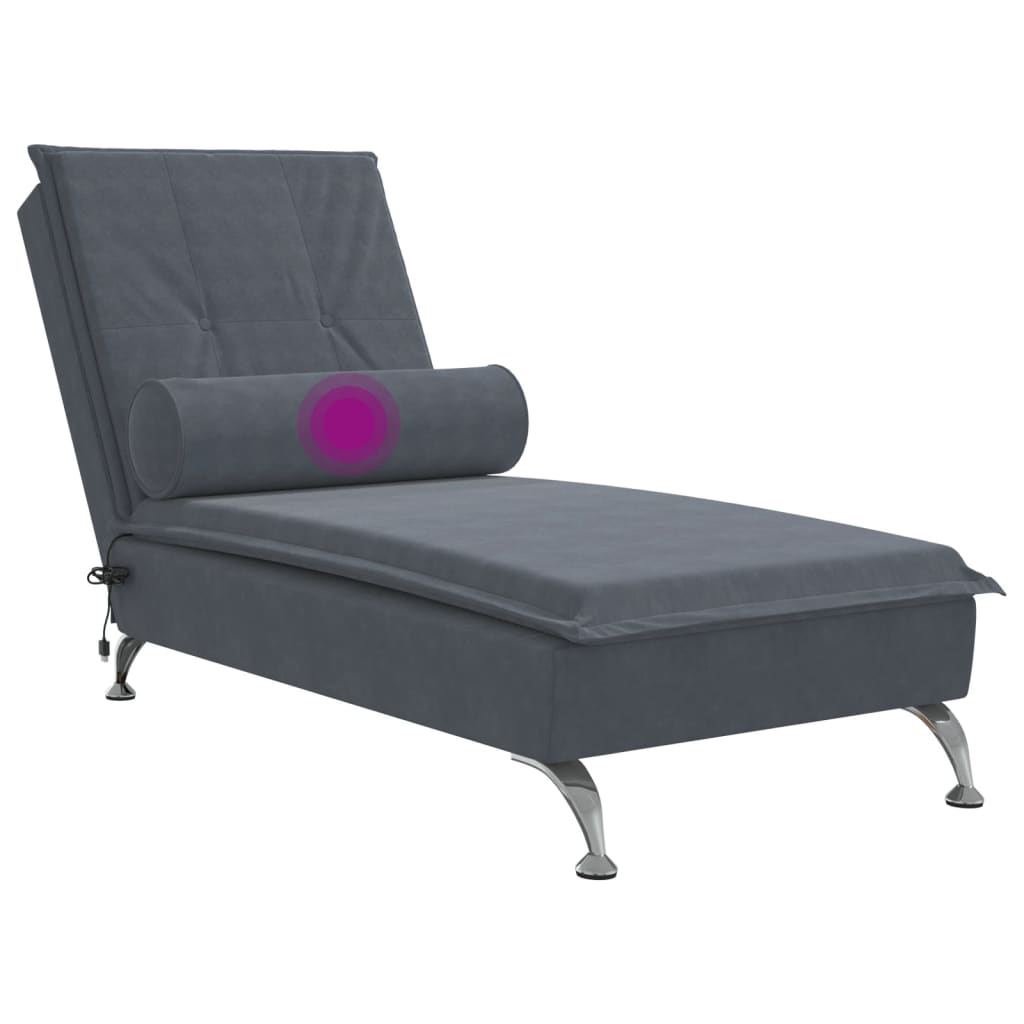 Chaise longue de massage avec traversin gris foncé velours Chaises longues vidaXL   