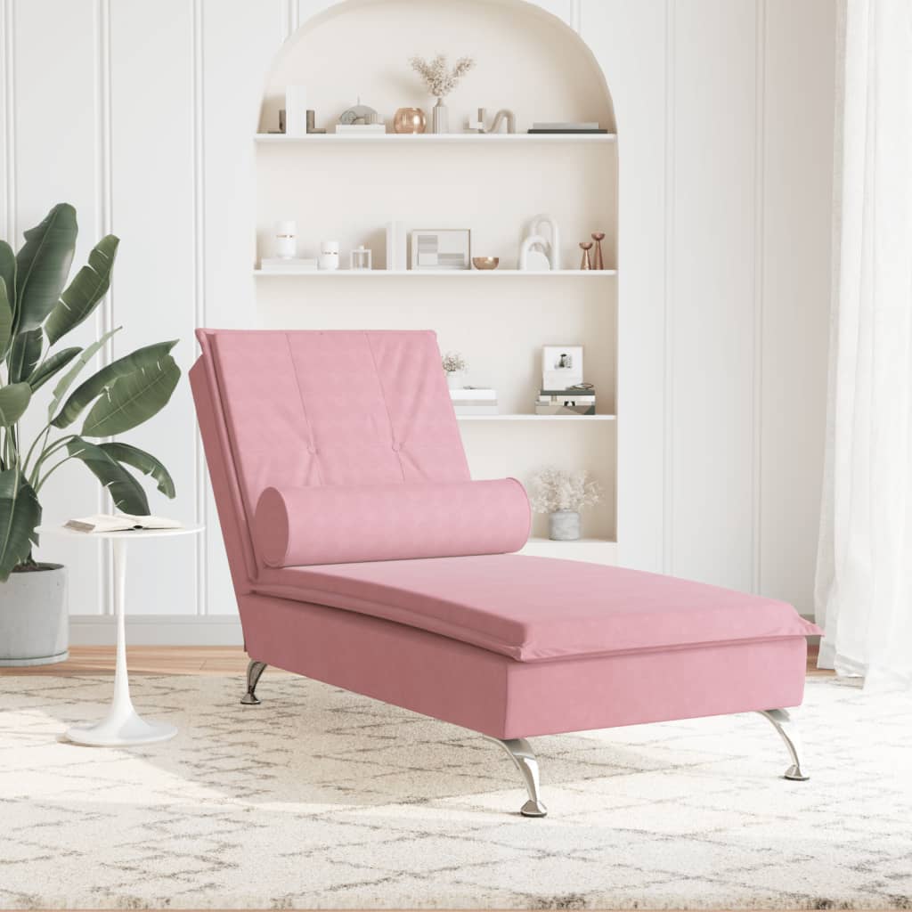 Chaise longue de massage avec traversin rose velours Chaises longues vidaXL   