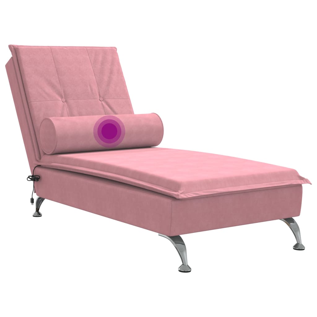 Chaise longue de massage avec traversin rose velours Chaises longues vidaXL   