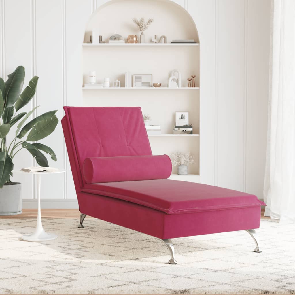 Chaise longue de massage avec traversin rouge bordeaux velours Chaises longues vidaXL   