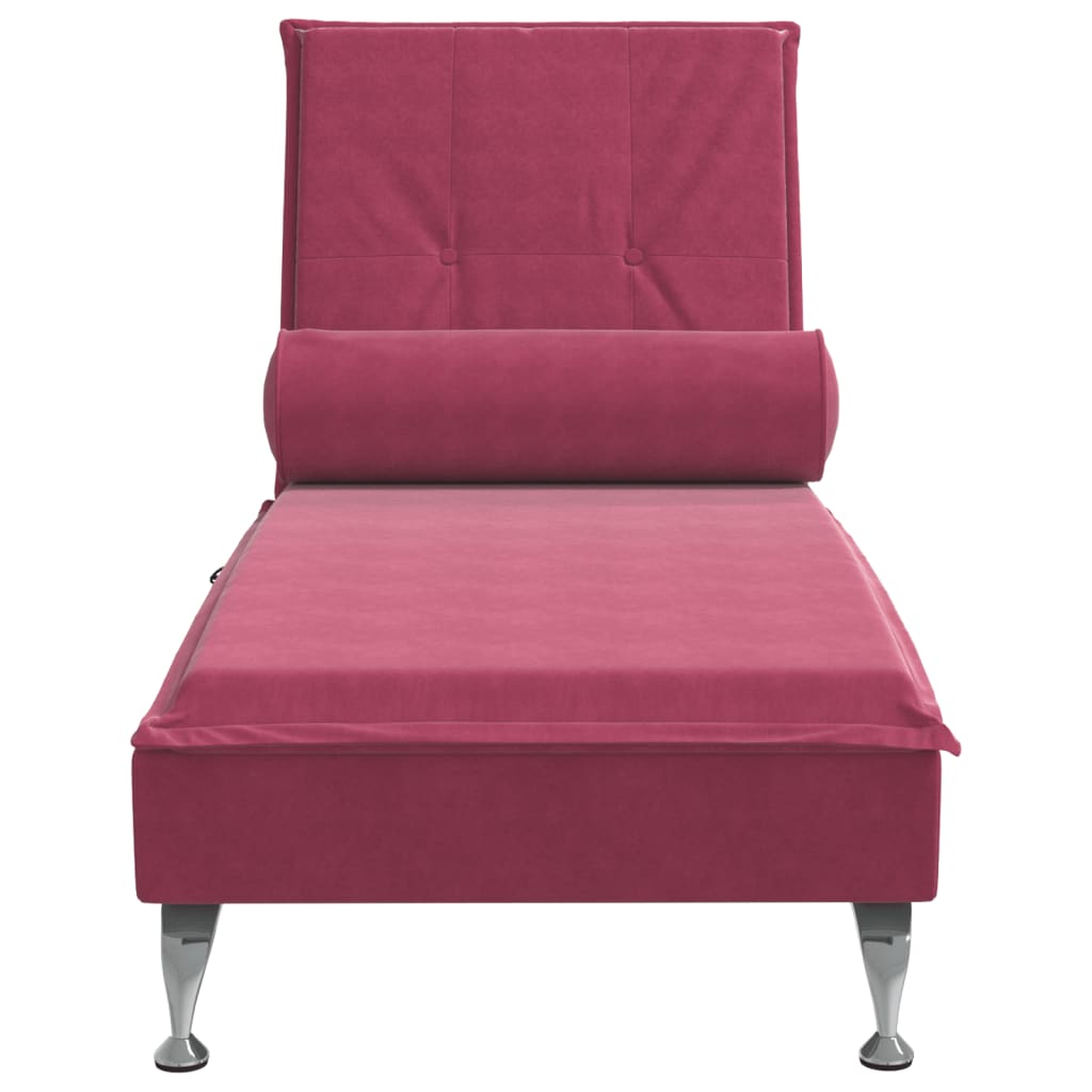 Chaise longue de massage avec traversin rouge bordeaux velours Chaises longues vidaXL   