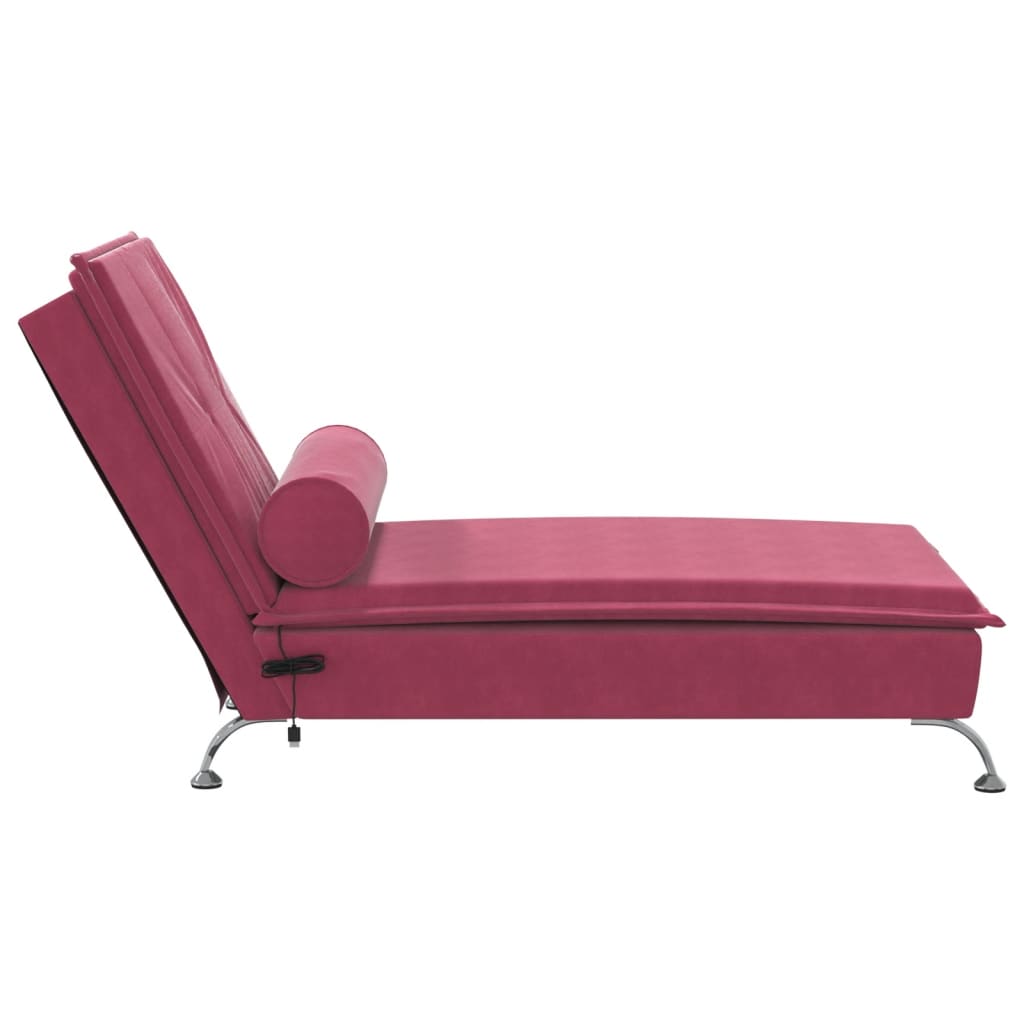 Chaise longue de massage avec traversin rouge bordeaux velours Chaises longues vidaXL   